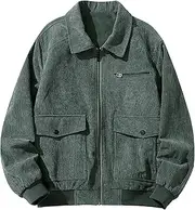 [Generic] Mens Full Zip Corduroy Jackets Lapel Lined Fleece Work Jacket Lightweight Tactical Bomber Coat