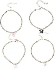BESTYASH 4pcs Boho Style Glass Rhinestone Butterfly Anklet Chain Teenage Girl Fashion Anklet for Beach Dance Party Daily Wear