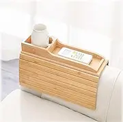 Foldable Bamboo Sofa Couch Cup Holder Arm Table Tray Caddy,Non Slip Couch Armrest Snack and Remote Control Organizer,Bamboo Sofa Couch Cup Holder Tray, Folding Armrest Table Caddy for Snacks,