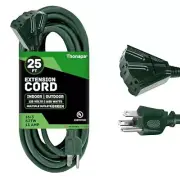 Thonapa 25 Ft Outdoor Extension Cord with 3 Electrical Power Outlets - Green