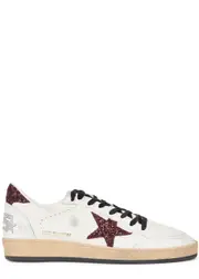 Golden Goose Ball Star Distressed Leather Sneakers - White And Red - 4 4