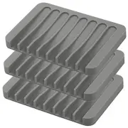 3PCS Self Draining Soap Holder, Premium Silicone Soap Dish, Soap Saver for Grey