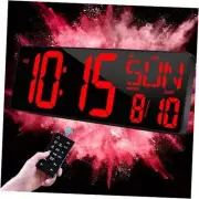 16.5 Digital Wall Clock Large Display, LED Wall Clock with Date and Remote-red