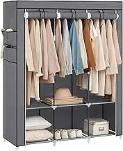 SONGMICS Portable Closet, Wardrobe Closet Organizer with Cover, 3 Hanging Rods and Shelves, 4 Side Pockets, 17.7 x 51.2 x 65.7 Inches, Large Capacity for Bedroom, Living Room, Gray URYG092G02