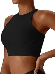 [SEAUR] Women's Sports Bras Padded Racerback Bralette Running Workout Gym Yoga Bra High Neck Crop Tank Top with Built in Bra