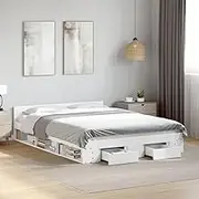 Bedroom Furniture Bed Frame with Drawers Without Mattress White 150x200 cm