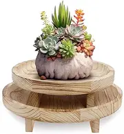 2Pcs Round Wooden Risers Decorative Wood Pedestal Stand Soap Tray Stackable Farmhouse Display Tray Plant Stand for Kitchen Candle Perfume(Original Wood Color,2pcs)