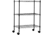 Adjustable 3-Shelf Heavy Duty Storage Unit with Wheels - 59cm x 34cm x 83cm - Black