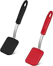 2pcs Small Silicone Spatula, Mini Silicone Spatula Turner Heat-Resistant Scratch Flipper Baking Utensil for Fish, Eggs, Pancakes, Wok (Black, Red)