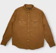 True Religion Shirt Mens Small Tan Chipmunk Western Pearl Snap Cowboy Rodeo $89