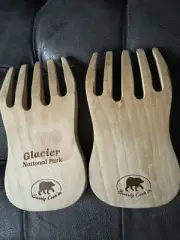 Hand Crafted Wooden Bear Claw Pair of Salad Servers Bearly Cookin' NEW