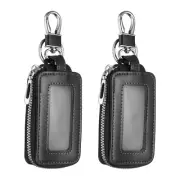 2Pcs Car Key Fob Case Genuine Leather RFID Smart Key Chain Keychain Holder Black