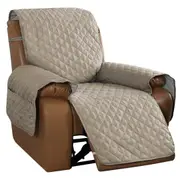 Recliner Sofa Cover with Pocket, Slipcovers Reversible Washable Elastic Adjustable Strap for home(1 Seater,Sand)