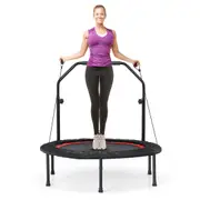 Costway Foldable Trampoline Outdoor Fitness Rebounder w/Adjustable Handrail & Resistance Bands