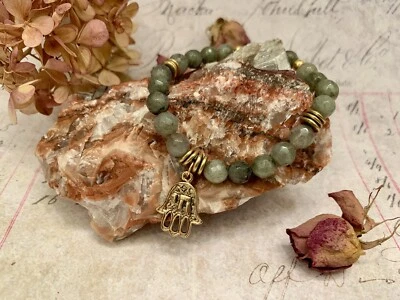 Hamsa Collection Labradorite Yoga Mala Bracelet Healing Hand