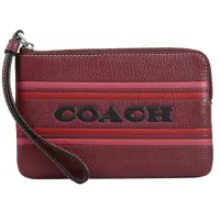 在飛比找momo購物網優惠-【COACH】新版經典品牌LOGO條紋皮革手提零錢包手拿包(