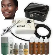 Art of Air DARK Complexion Professional Airbrush Cosmetic Makeup System / 4pc Foundation Set with Blush, Bronzer, Shimmer and Primer Makeup Airbrush Kit