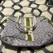 Coach Signature Stripe Legacy Blue, Green White Tote, Hand Bag f23049 NEW