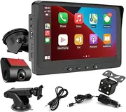 Portable Car Stereo Compatible for Wireless Apple Carplay Android Auto, 7" Bluetooth Car IPS Monitor Built-in Speaker Multimedia Player with Mirror Link FM Transmitter/AUX/USB/TF Reverse Camera DVR