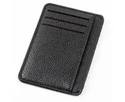 2 Pcs Hot Black Simple Solid Color Men Card Holder PU Leather 6 Cards Slot Ultra-thin Lichee Pattern Wallet Card & ID Holders Bags