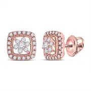 14k Rose Gold Round Diamond Floral Cluster Earrings 3/8 Cttw