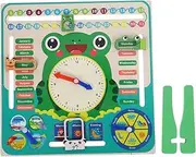 QUMIIRITY Frog-Shape Wooden Calendar Clock Boys and Girls' Math Calendar Cognition Learning Toy Educational Wooden Clock for Toddlers