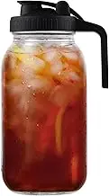 64oz Wide Mouth Mason Jars Glass Pitcher, 2 Quart Mason Jar Pitcher with Spout, Leak-Proof Jug with Lid, Sun Tea Pitchers for Outside Iced Tea, Water, Coffee, Juice, Milk and Drinks (64oz Black)