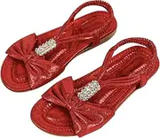 [YOUNIFIZ] Toddler Girls Sandals Elastic Strap Comfort Soft Princess Flats Summer Cute Bowknot Summer Shoes