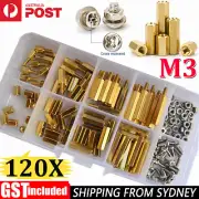 120PCS PCB Board Screws Standoffs M3 Male Female Hex Brass Spacer Nut Assortment