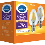 Olsent LED Filament Candle Globe 470 Lumens Warm White 2 pack