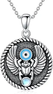 [PROESS] Evil Eye Necklace Sterling Silver Lotus Compass Anchor Evil Eye Pendant Necklace Spiritual Protection Jewelry Gifts for Women Men