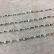 Gray Moonstone Rosary Chain with Gunmetal Wire - 4mm moonstone beads