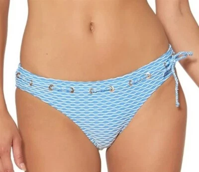 NWT Jessica Simpson S EYESHADOW Twiggy Stripe Hipster Swim Bottom Blue 115992