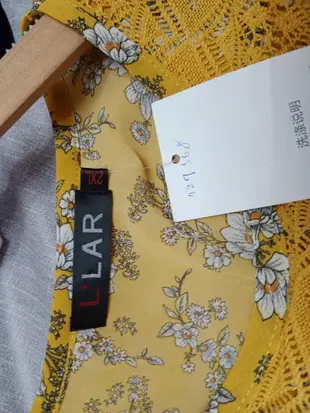全新【唯美良品】L'LAR 黃花色雪紡拼接針織上衣~ C1127-7568  2XL大尺碼.