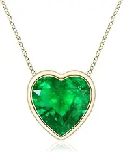 [Angara] Natural Bezel-Set Solitaire Heart Emerald Pendant Necklace in 10ct/14ct Solid Gold for Women | May Birthstone Jewellery for Her