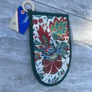 Vintage Stevens Potholder Oven Mitt New Old Stock Green Floral 1988 Paisley