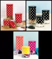 3-Pc. Set Vintage Polka Dot Glass Canister Jar Black Red or Multi