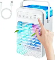 Portable Air Conditioners, Evaporative Mini Air Conditioner Humidifier with 4 Speeds 7 Colors Light, 2/4/6H Timing, 600ML Large Water Tank Air Cooler, Small Air Conditioner for Room Office Car