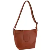 Milleni Women's Leather Shoulder Crossbody Bag w/ Zip Pocket 32x23cm Cognac