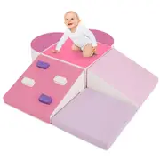 Babyjoy 6-Piece Foam Climbing Blocks Indoor Toy w/Hook and Loop Fasteners Climb & Crawl Play Set Pink