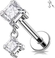 [Melighting] Threadless Push in Helix Earring CZ Flat Back Earring 16G Cartilage Piercing JewelleryTitanium Tragus Earring