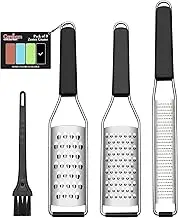 Lemon Zester Cheese Grater Citrus Zester Pack of 3-304 Stainless Steel - A Sharp Tool for Parmesan Cheese, Ginger, Garlic, Nutmeg, Chocolate, Vegetables，Fruits，Dishwasher Safe With Cleaning Brush