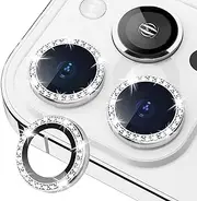 Xfilm Bling Diamond Individual Camera Lens Protector for iPhone 13 Pro / 13 Pro Max, HD Clear Tempered Glass Camera Lens Protection Cover, Case Friendly, Scratch Proof (Silver Diamond)
