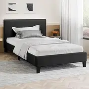 ALFORDSON Bed Frame Bed Base King Single Size, Mattress Platform with Wooden Slats & Adhesive Velcro Strips, Mattress Foundation 150kg Capacity, Fabric Charcoal Color