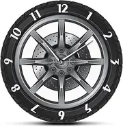 Dweaumniy 12Inch Wall Clock 3D Garage Wheel Shaped Tire Wallclocks Silent Wall Clock, for Living Room Car Enthusiasts Bedroom Automotive Mechanic Shop