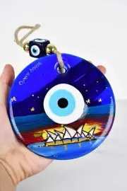 Evil Eye Opera House Themed Hand Painted Large Glass Wall Hanging