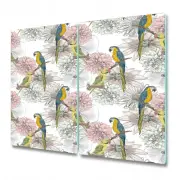 Glass Bread Serving Board Worktop Saver Parrot and flowers style Soft 2x30x52