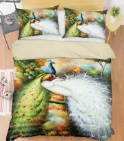 3D Green Peacock NAO3321 Bed Pillowcases Quilt Duvet Cover Set Queen King Fay