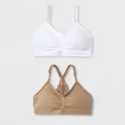 Maidenform Girls' 2pk Seamfree Lace Back Crop Bra White/Nude Size Medium