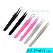 6 PCS Eyelash Extension Tweezers Straight & Curved Tweezer Set Silver Black Pink